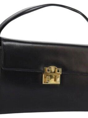 GUCCI Hand Bag Leather Black Gold Auth ep7529